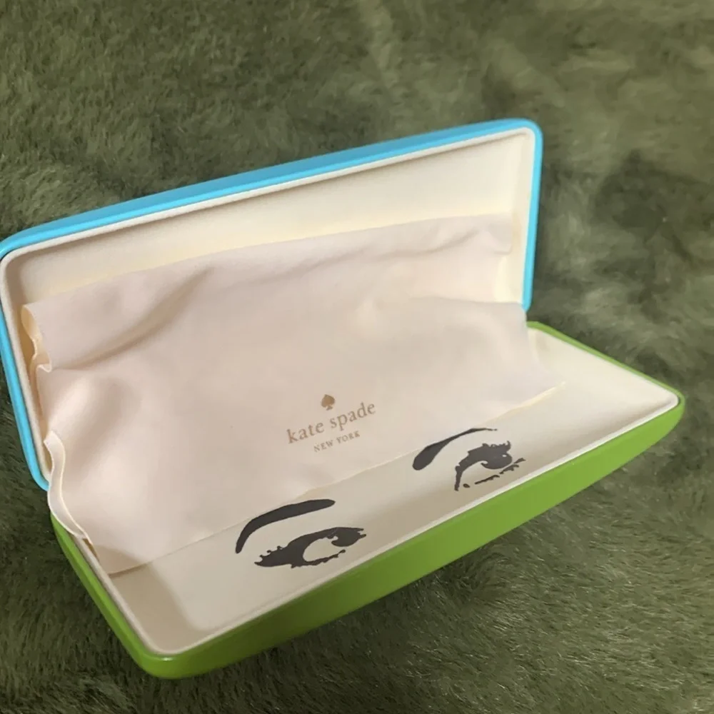 Kate Spade Blue & Green Hard Shell Glasses Case with Cloth